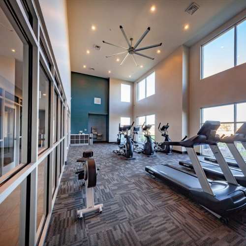 Fitness center at Flats at Stones Crossing in Greenwood, Indiana
