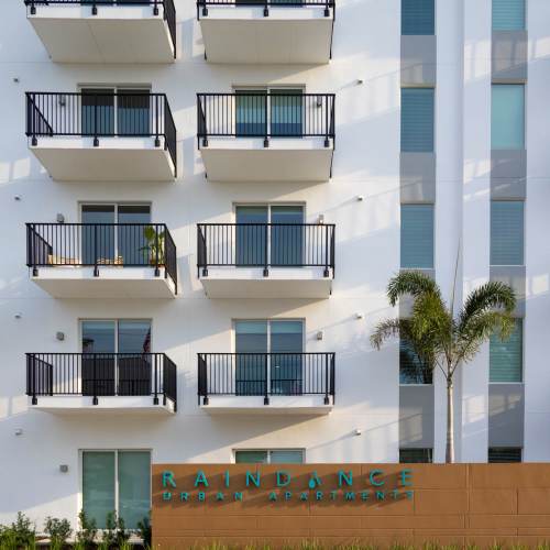 Building exterior with view of private balconies at RainDance in Winter Haven, Florida