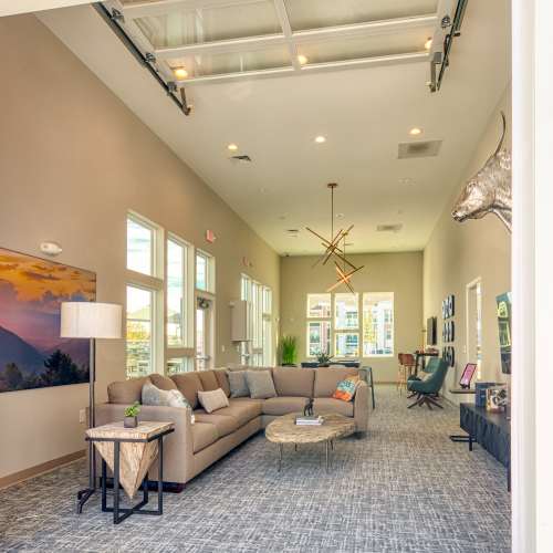Clubhouse with double height ceiling at The View at Blue Ridge Commons in Roanoke, Virginia