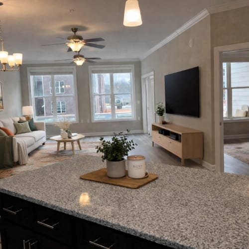 Spacious living room at Reflection Pointe NC in Asheville, North Carolina