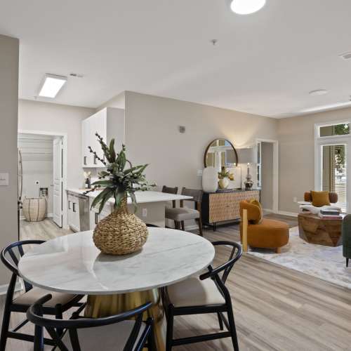 Spacious living room at Flatiron West Trade in Charlotte, North Carolina