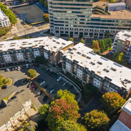 Aerial view of the community at Flatiron West Trade in Charlotte, North Carolina