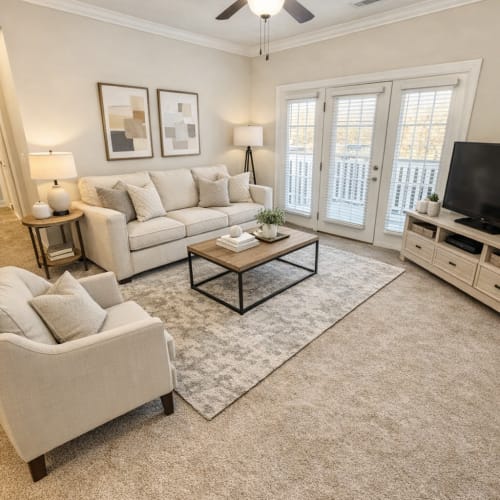 Spacious apartment living room with open layout at Avalon Park in Gastonia, North Carolina, 