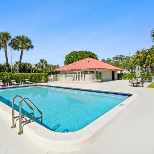 The sparkling swimming pool at Costa Del Lago in Lake Worth, Florida