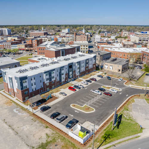Aerial view of apartment community near Five Points Crossing in Rocky Mount, North Carolina
