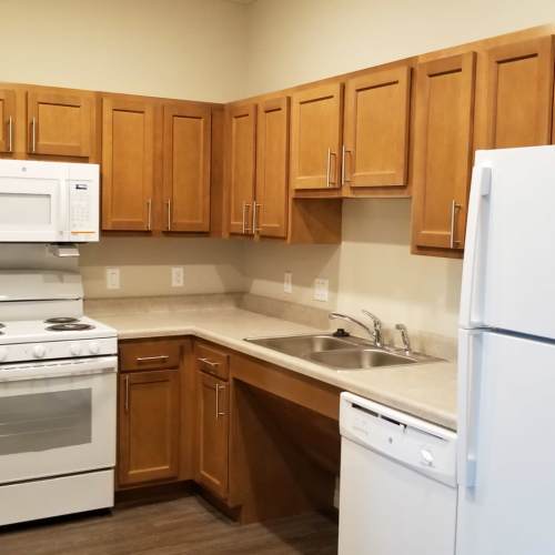 Kitchen with a dishwasher at The Livingston in Columbus, Ohio
