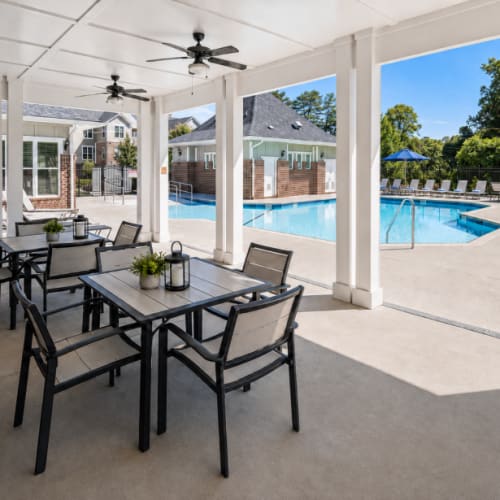 Outdoor patio by the pool at Dilworth in Asheville,North Carolina
