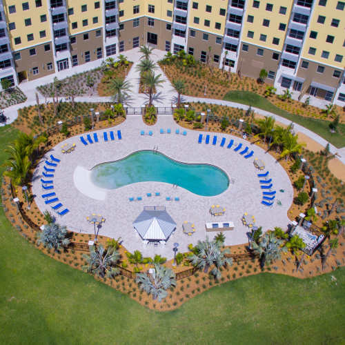 Overhead view of Swimming Pool at Bayview Student Living in North Miami, Florida