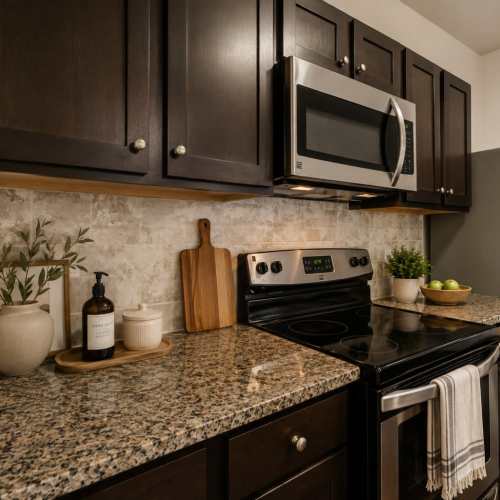 Kitchen in a home at Creekside at Greenlawn Apartment Homes in Columbia, South Carolina
