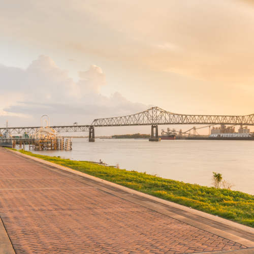 Riverfront walkway with bridge near Lakeside Villas in Baton Rouge, Louisiana