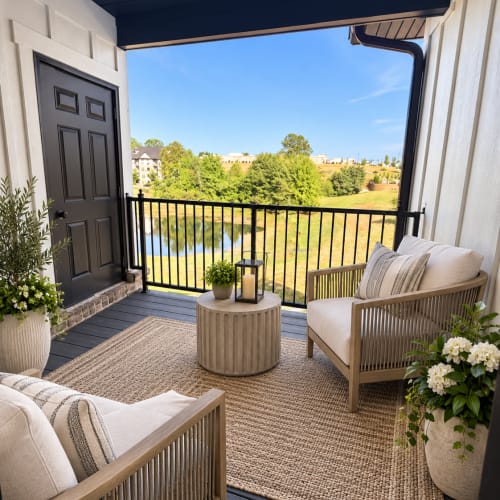 Exterior shot of the apartment patio at West Edge in Lynchburg, Virginia