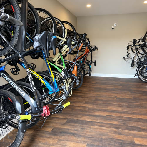Bikes on a bike rack at West Edge in Lynchburg, Virginia