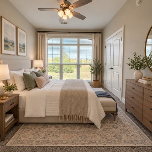 Furnished bedroom at West Edge in Lynchburg, Virginia