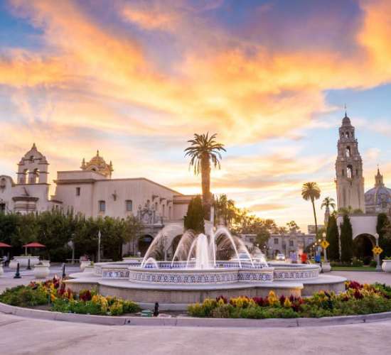 A prominent fountain near Merrill Gardens at Bankers Hill in San Diego, California. 