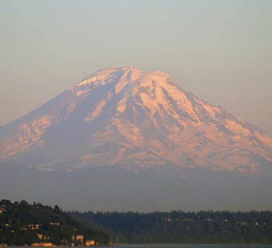 View of Mt. Rainier from Merrill Gardens at Auburn in Auburn, Washington. 