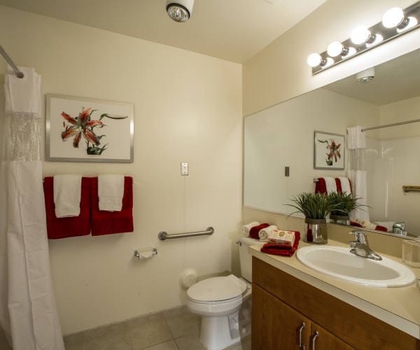 Well-lit bathroom at All Seasons of Rochester Hills in Rochester Hills, Michigan