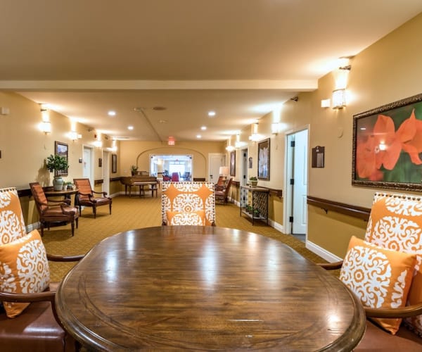 Spacious dining room with plenty of seating at St. Andrews Memory Care in Portland, Oregon