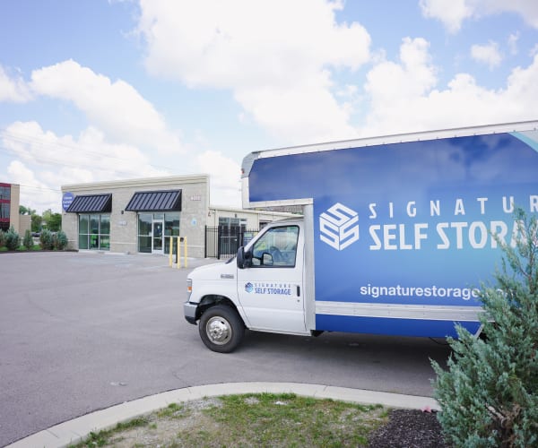 Moving truck available for rent at Signature Self Storage in Brownsburg, Indiana