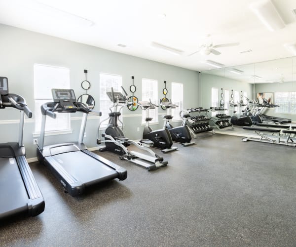 Cardio equipment in the fitness center at Magnolia Heights in Covington, Georgia