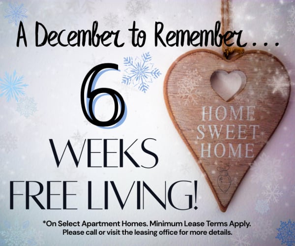 Solana 6 Weeks Free on Select Units Limited Availability. Discount applies after first full months rent.