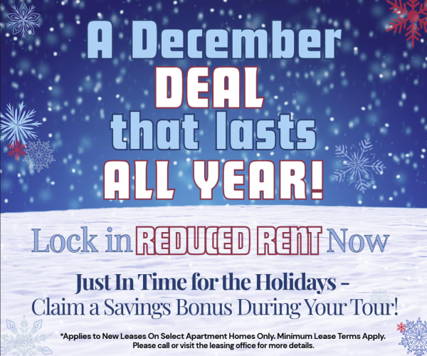 The Palm On SPID A December Deal That Lasts All Year at The Palm! Lock in Reduced Rent On Select Units Now and ask about our Extra Holiday Savings when you tour!