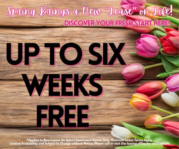 The Hilltop Apartment Homes Up to 6 weeks free. Discount applies after first full months rent.