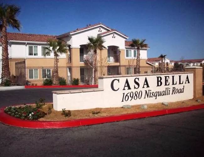 Community signage board  at Casa Bella in Victorville, California