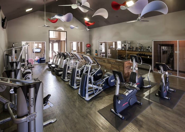 Fitness center at Hyde Park at Montfort in Dallas