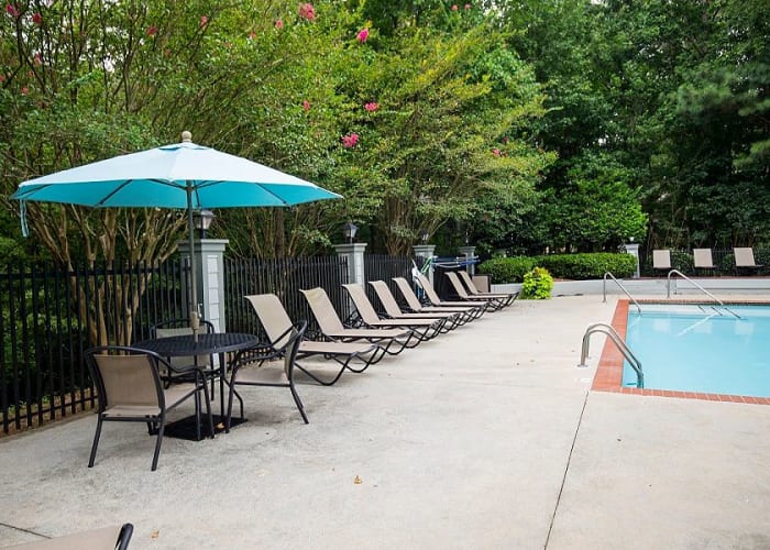 Pool side seating at Lake Crossing in Austell, GA