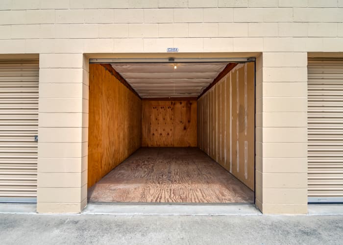 The drive-up storage units at North County Self Storage in Escondido, California