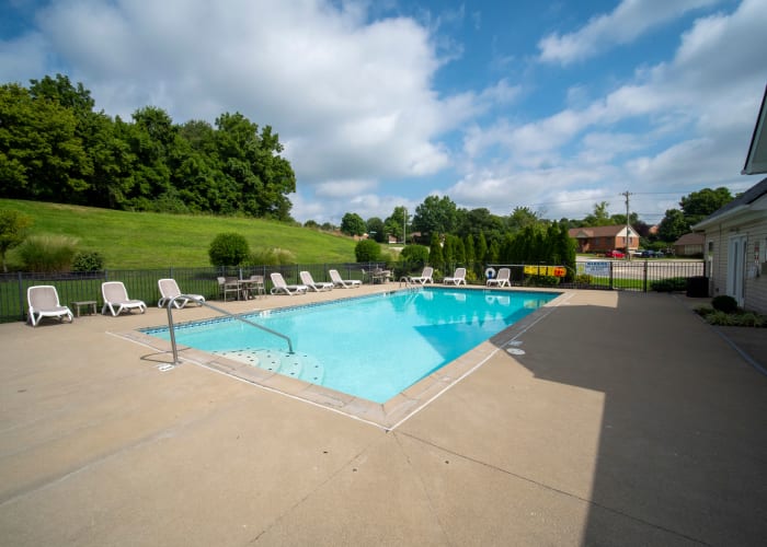 Seating along the community pool at Brookside Park Apartments in Florence, Kentucky