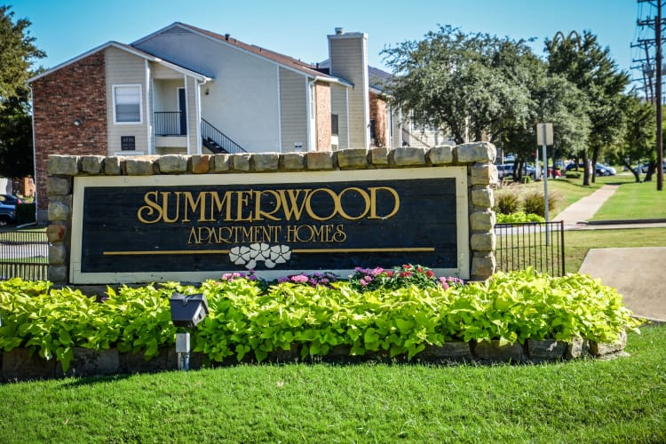 Main sign at Summerwood Apartments in Irving. TX