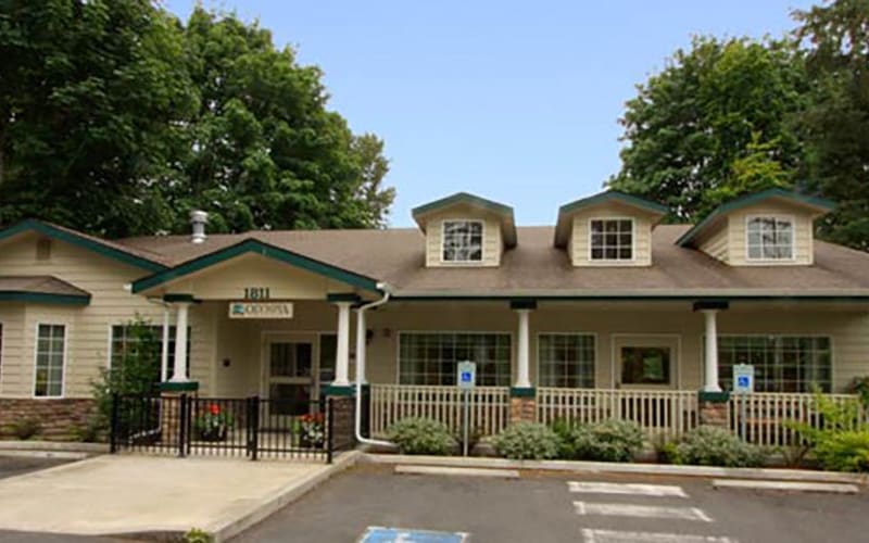 Main entrance to Regency Olympia Rehabilitation and Nursing Center in Olympia, Washington