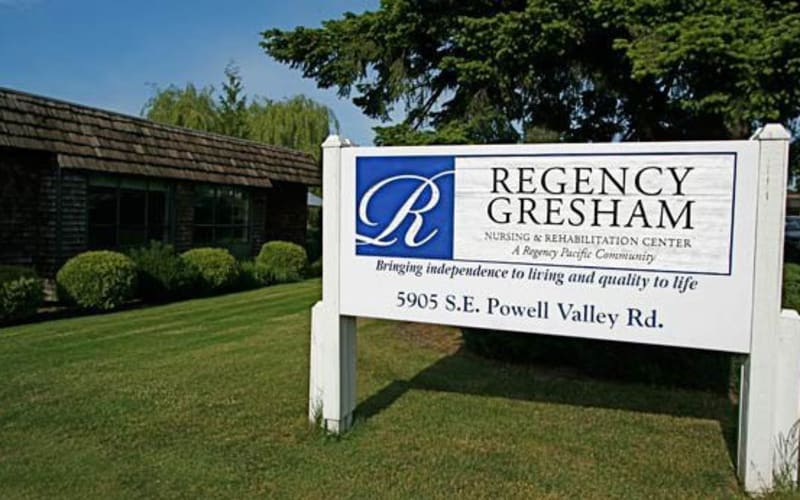 Signaged outside of Regency Gresham Nursing and Rehabilitation Center in Gresham, Oregon