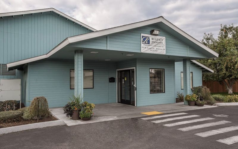 Main entrance to Regency Hermiston Nursing and Rehabilitation Center in Hermiston, Oregon