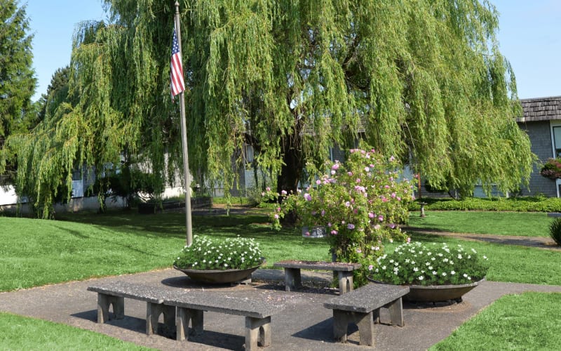 Courtyard seating at Regency Gresham Nursing and Rehabilitation Center in Gresham, Oregon