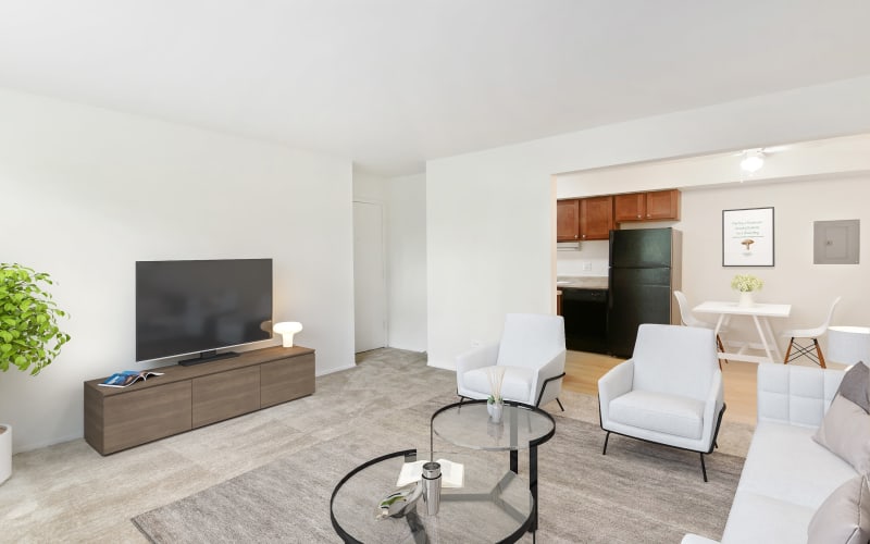 Spacious living room at Riverstone Apartments in Bolingbrook, Illinois