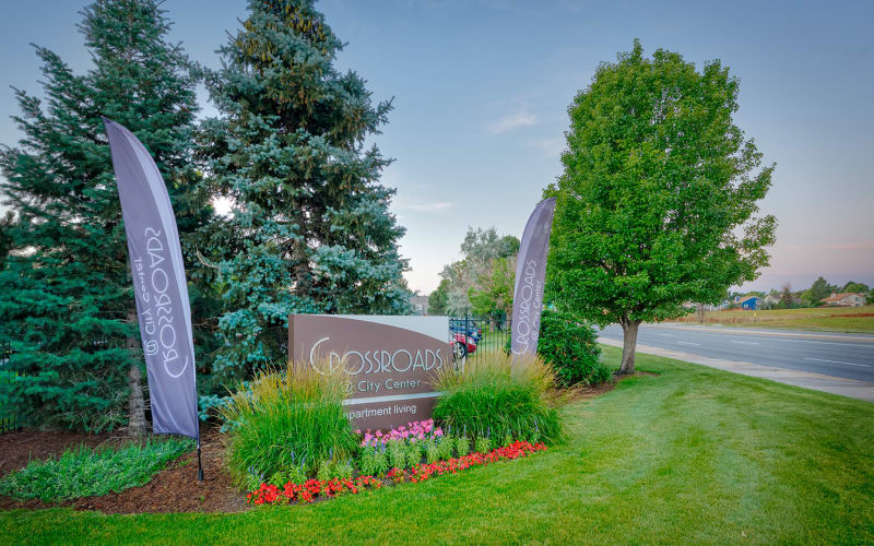 Monument Sign of Crossroads at City Center Apartments in Aurora, Colorado