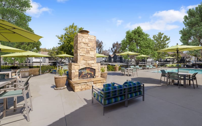 Outdoor fire pit area at Village Oaks in Chino Hills, California