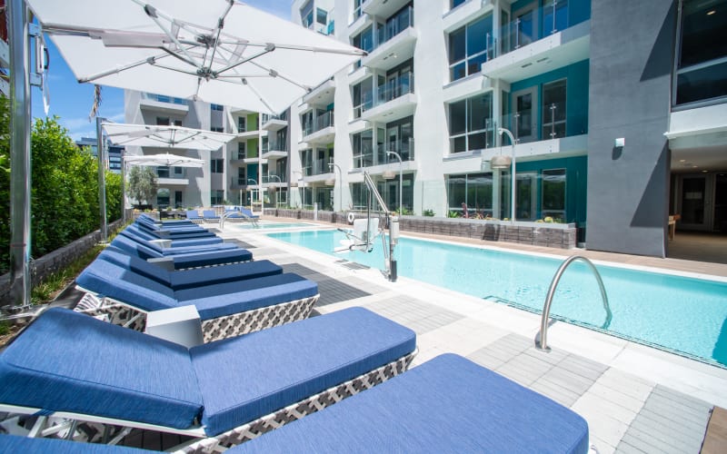 Resort-style swimming pool at The Pacific in Long Beach, California