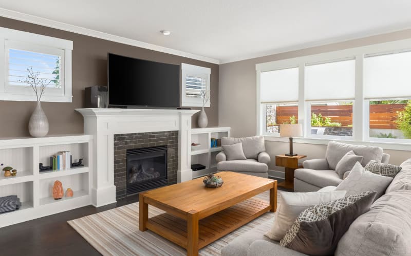 Decorated living room at View Ridge in Burien, Washington
