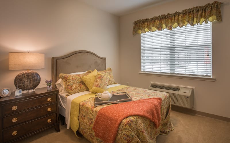 Model apartment bedroom at Barclay House of Aiken in Aiken, South Carolina