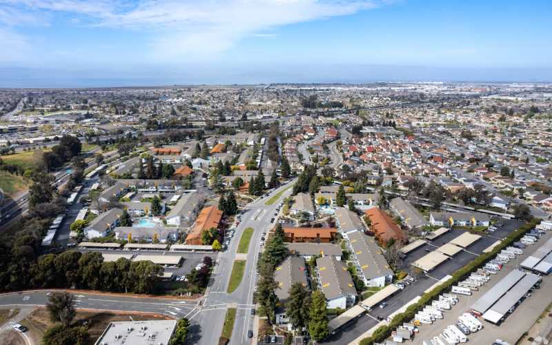 Aerial view of the property at Lakeside Village in San Leandro, California