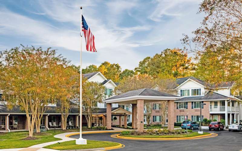 American flag flying outside at Lighthouse Pointe in Chesapeake, Virginia