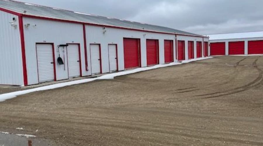 The drive up storage units at KO Storage of Jamestown - North in Jamestown, North Dakota
