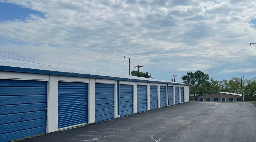 The drive up storage units at KO Storage in Weatherford, Texas