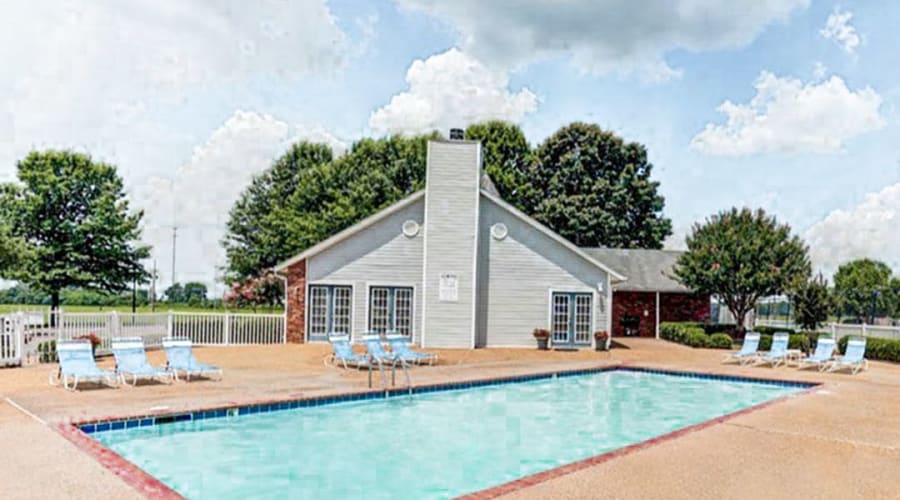Long rectangular pool at The Crescent at 161 in Walls, Mississippi
