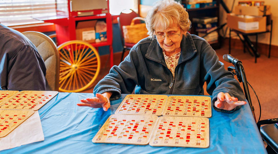 Residents in a drumming activity at Peoples Senior Living in Tacoma, Washington