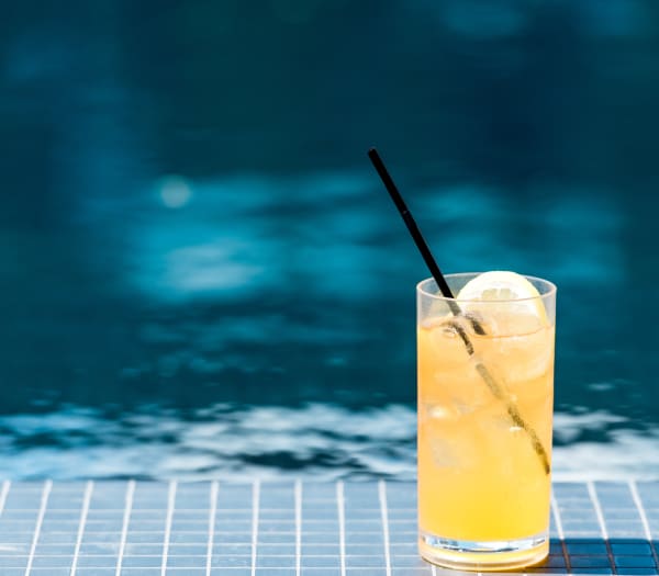 A refreshing drink sitting near the pool at The Columbia at the Waterfront in Vancouver, Washington