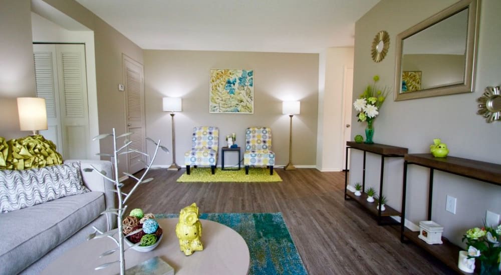 wide shot of the living room at Greenbrier Woods Apartments in Chesapeake, Virginia